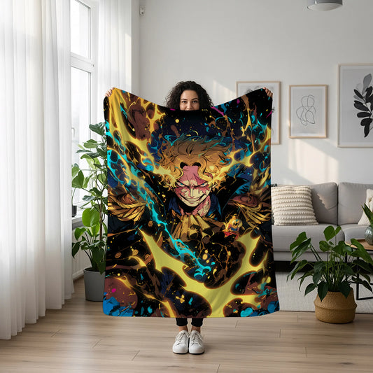 Sabo Flame Emperor Combat Flannel Blanket, One Piece Merch, Revolutionary Army Anime Peripheral, Otaku Decor