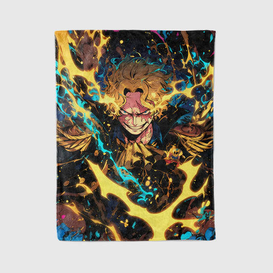 Sabo Flame Emperor Combat Flannel Blanket, One Piece Merch, Revolutionary Army Anime Peripheral, Otaku Decor