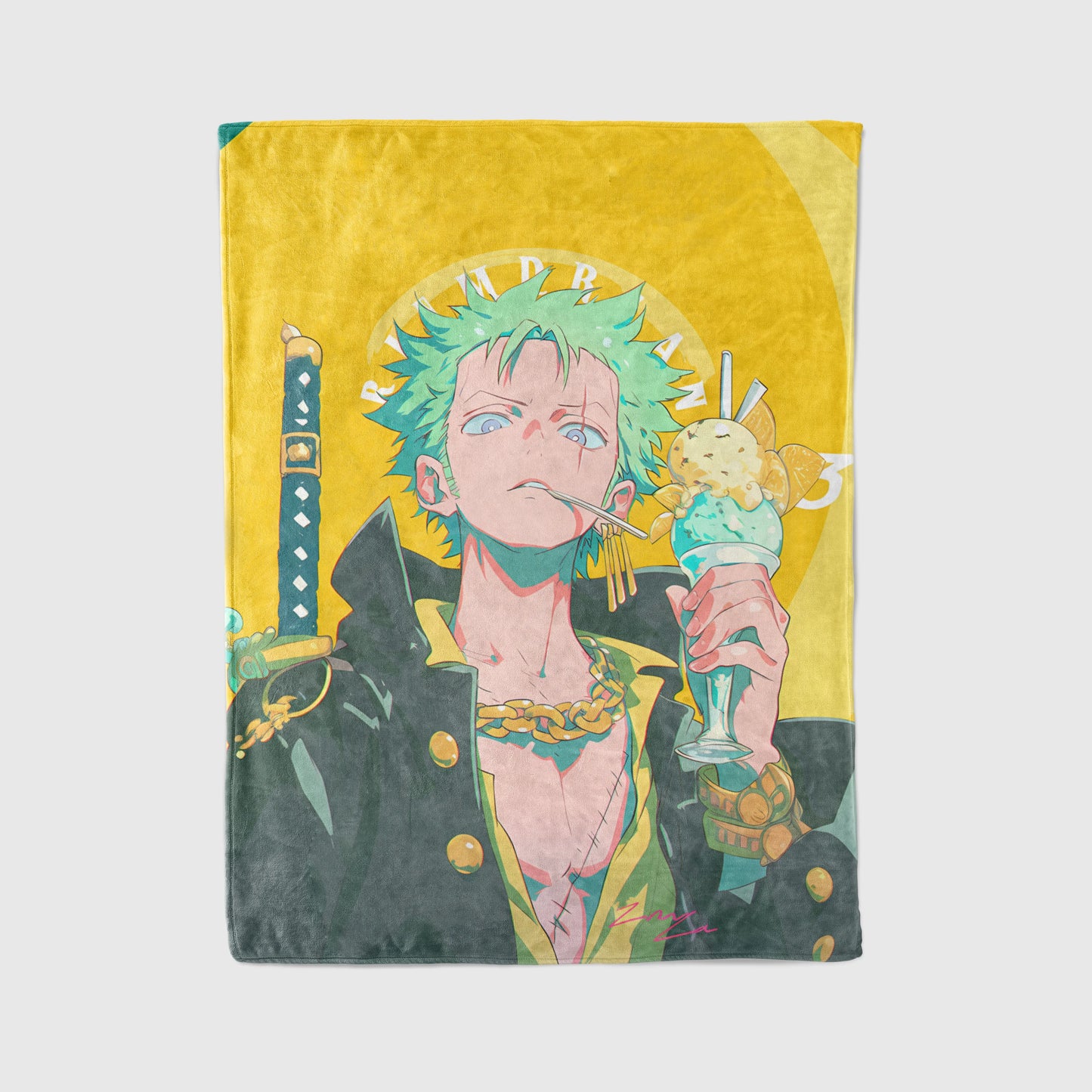 Roronoa Zoro Smug Expression Flannel Blanket, One Piece Merch, Straw Hat Pirate Anime Peripheral, Otaku Bedding Decor
