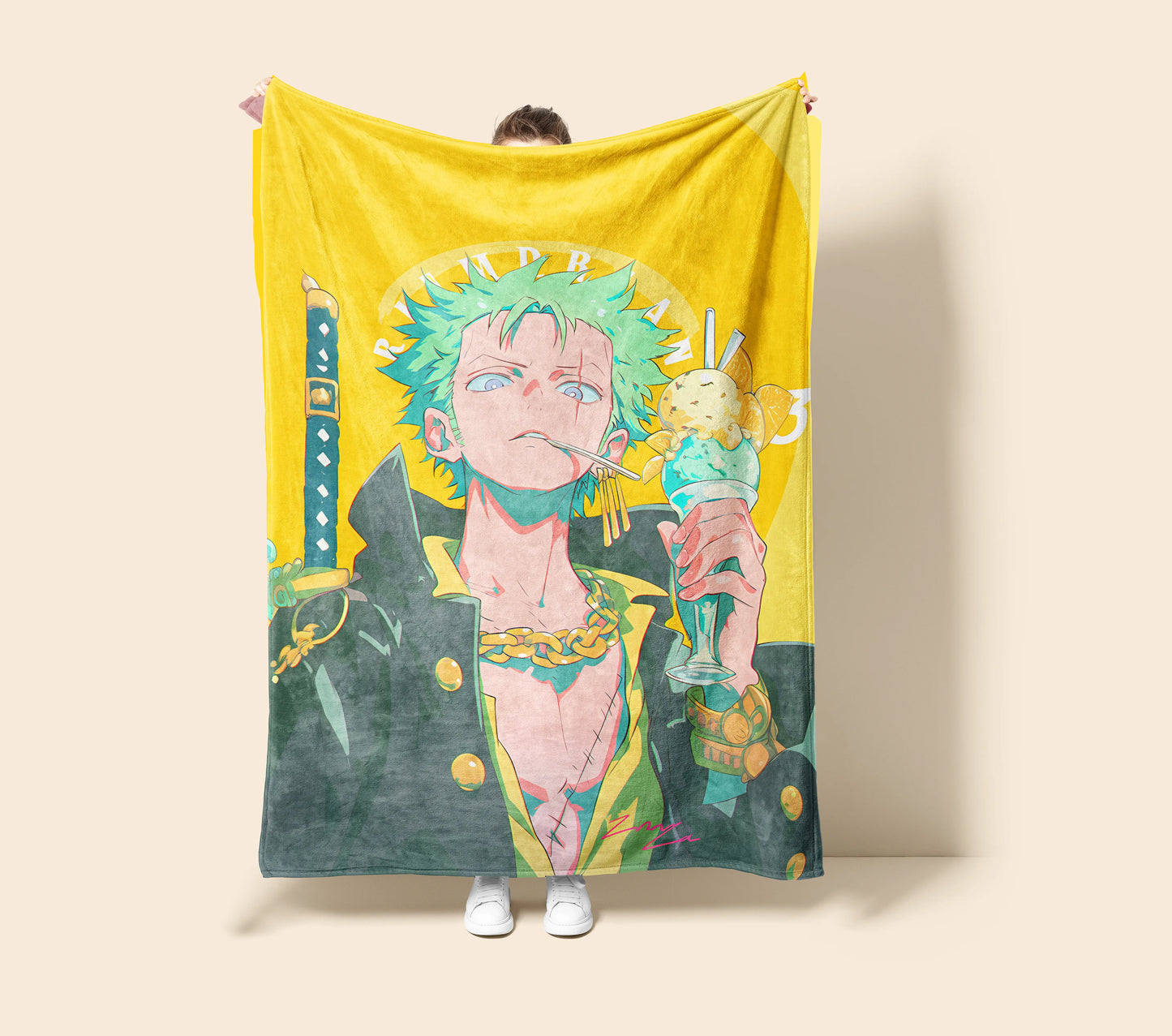 Roronoa Zoro Smug Expression Flannel Blanket, One Piece Merch, Straw Hat Pirate Anime Peripheral, Otaku Bedding Decor