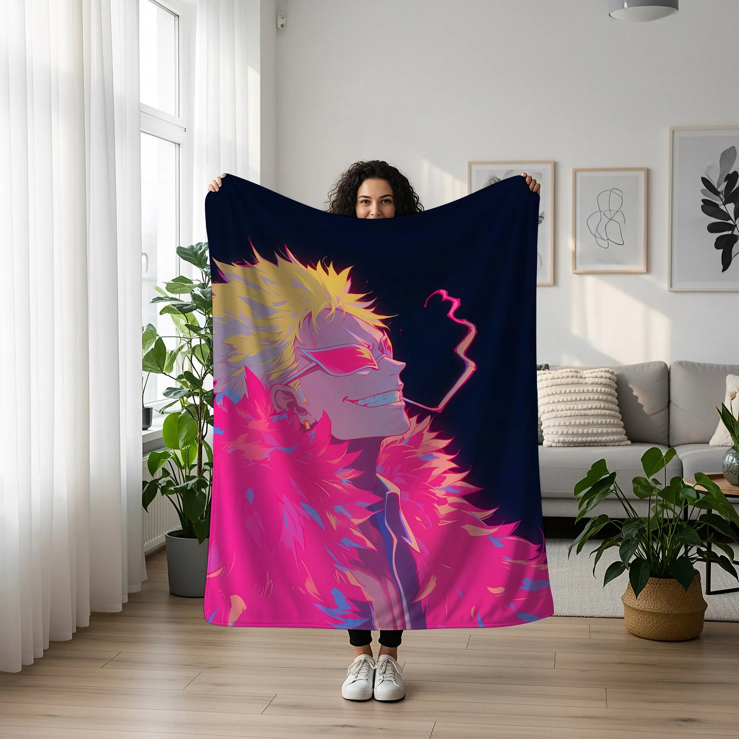Donquixote Doflamingo Smoker Flannel Blanket, One Piece Merch, Shichibukai Anime Peripheral, Otaku Bedding Decor
