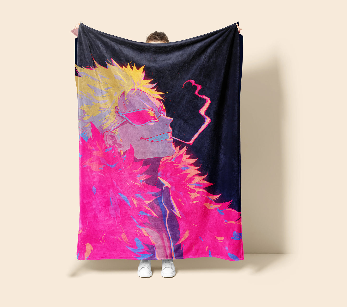 Donquixote Doflamingo Smoker Flannel Blanket, One Piece Merch, Shichibukai Anime Peripheral, Otaku Bedding Decor