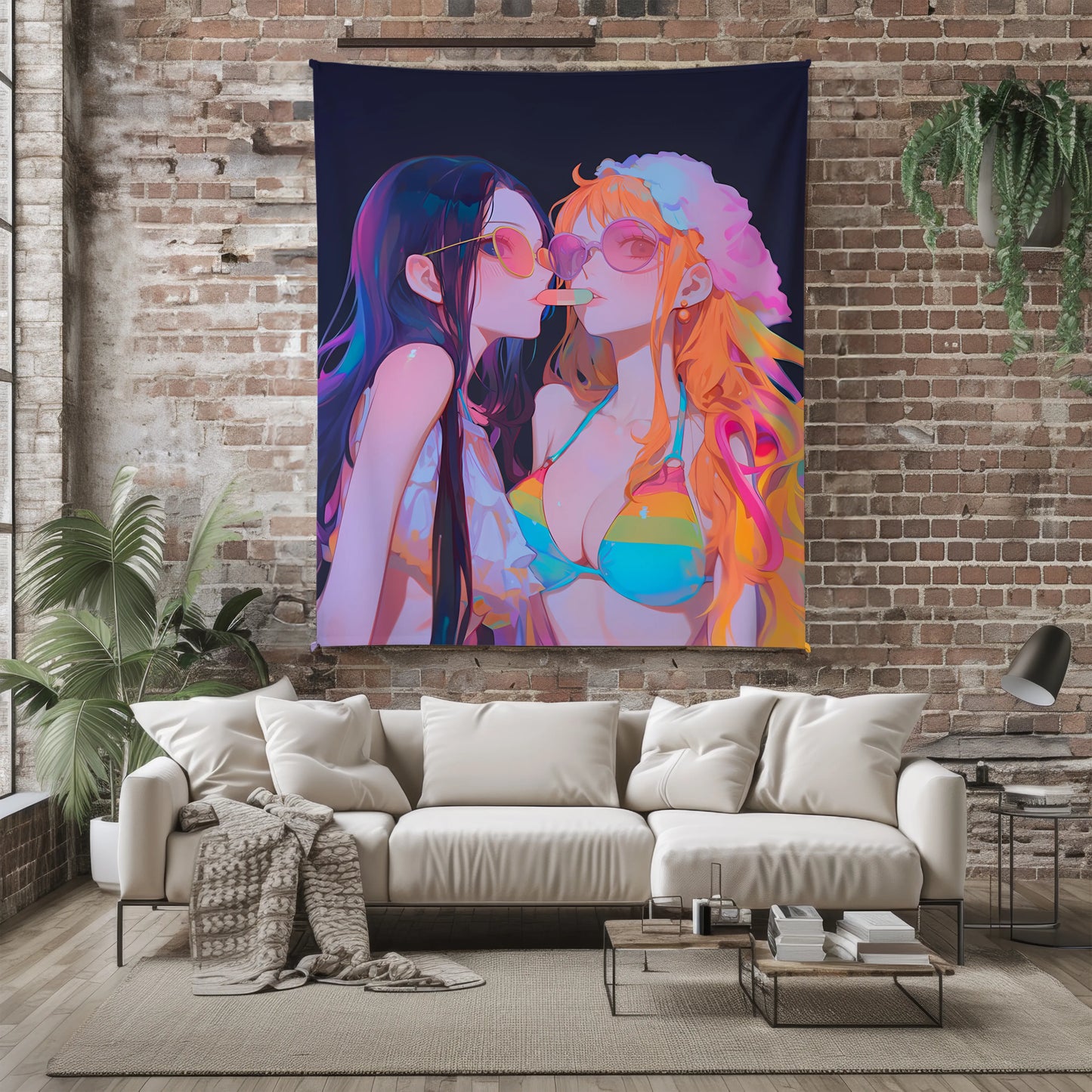 Nami and Nico Robin Summer Bikini Duo Flannel Blanket, One Piece Merch, Anime Peripheral, Otaku Bedding