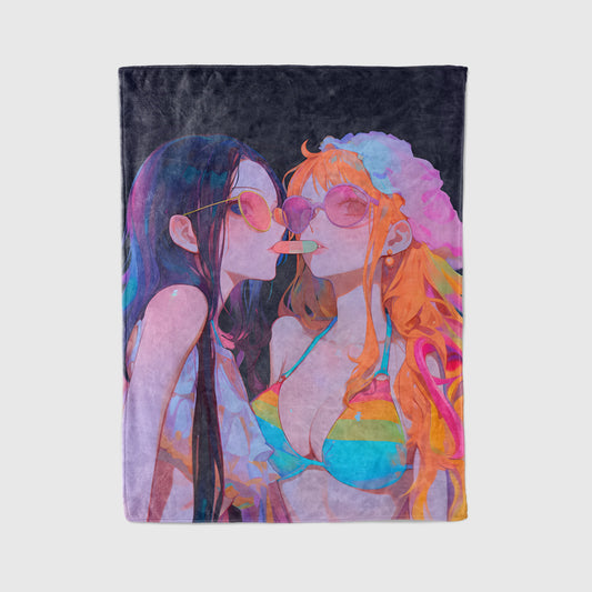 Nami and Nico Robin Summer Bikini Duo Flannel Blanket, One Piece Merch, Anime Peripheral, Otaku Bedding