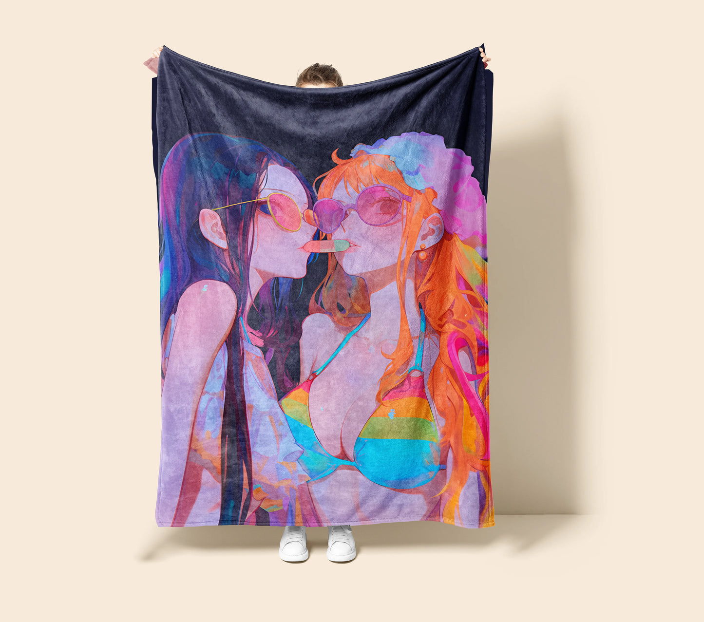 Nami and Nico Robin Summer Bikini Duo Flannel Blanket, One Piece Merch, Anime Peripheral, Otaku Bedding