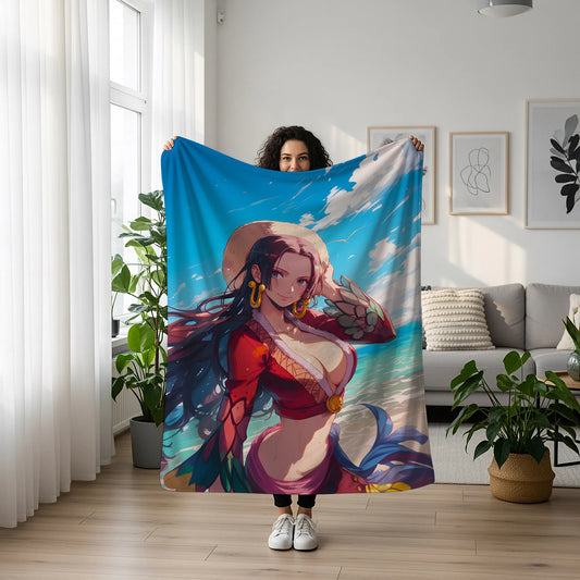 Boa Hancock Summer Bikini Flannel Blanket, One Piece Merch, Pirate Empress Anime Peripheral, Otaku Home Decor