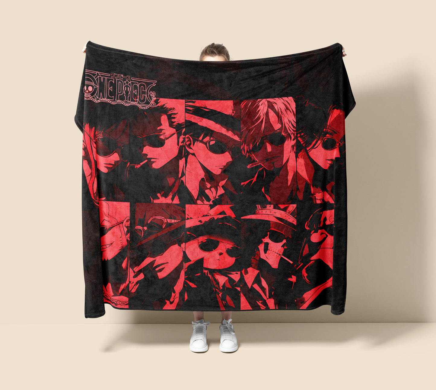 Straw Hat Crew Mob Boss Alliance Flannel Blanket, One Piece Merch, Anime Team Peripheral, Otaku Bedding Decor