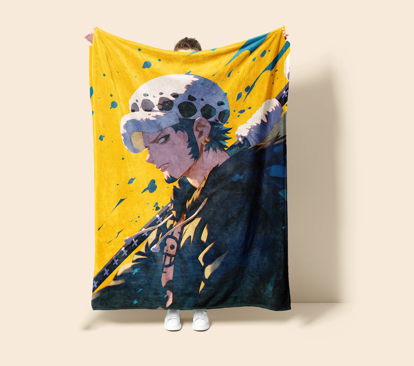 Trafalgar Law Surgeon of Death Flannel Blanket, One Piece Merch, Heart Pirates Anime Peripheral, Otaku Bedding