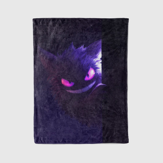 Gengar Dark Gothic Flannel Blanket, Pokemon Merch, Ghost Type Anime Peripheral, Otaku Bedding Decor