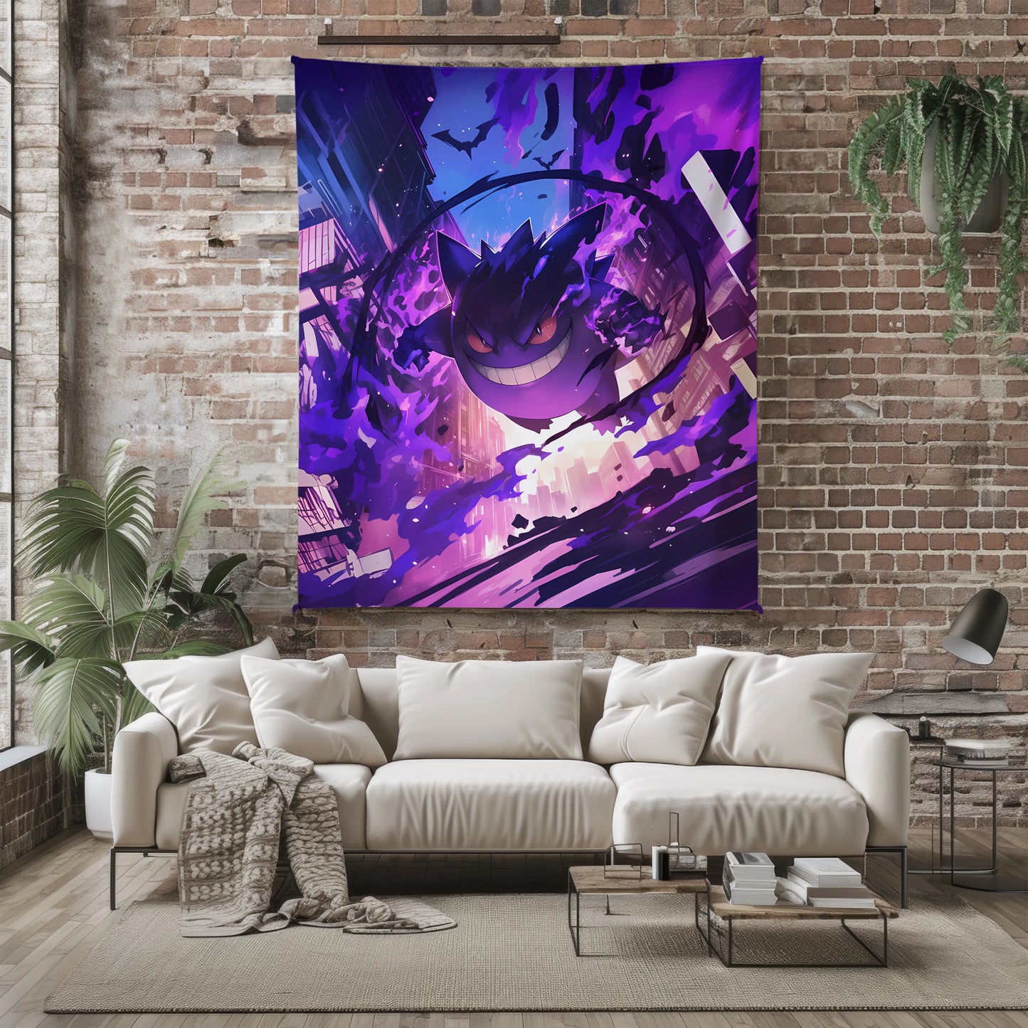 Gengar intense combat flannel blanket, Pokemon Merch, Anime peripheral, Otaku bedding decor
