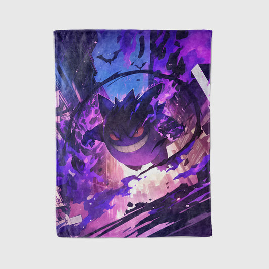 Gengar intense combat flannel blanket, Pokemon Merch, Anime peripheral, Otaku bedding decor
