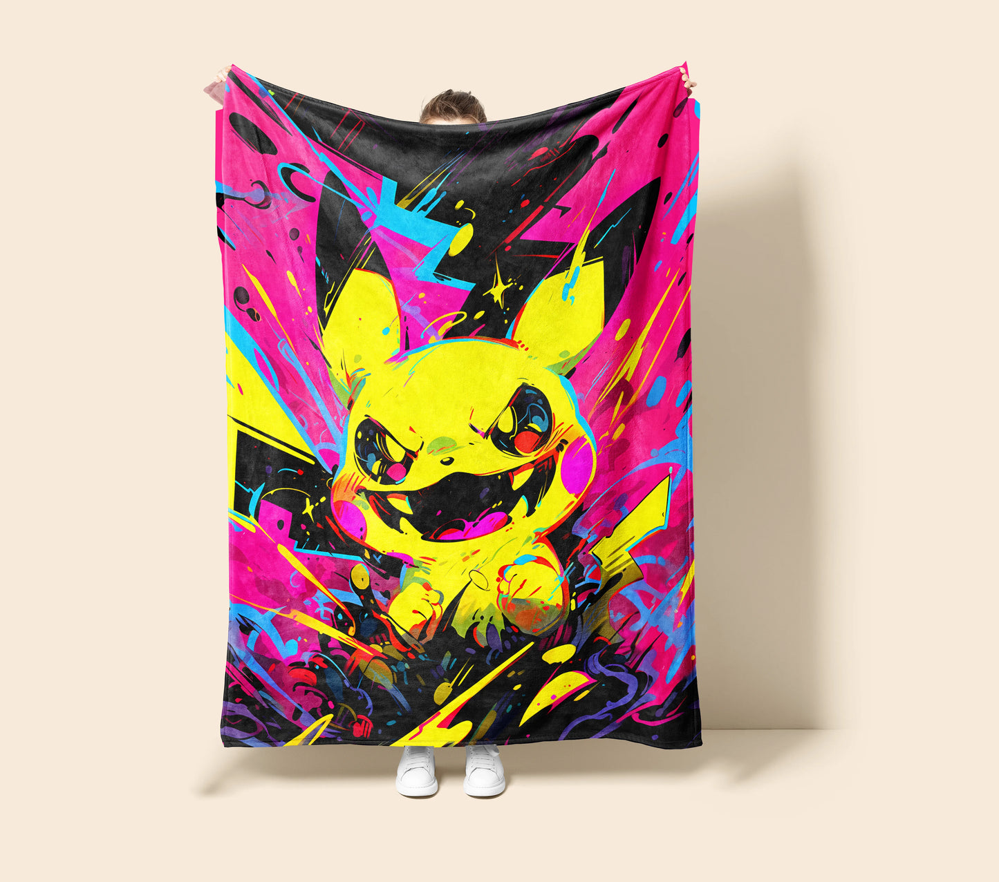 Pikachu Little Devil Form Flannel Blanket, Pokemon Merch, Kawaii Anime Peripheral, Otaku Gift Bedding