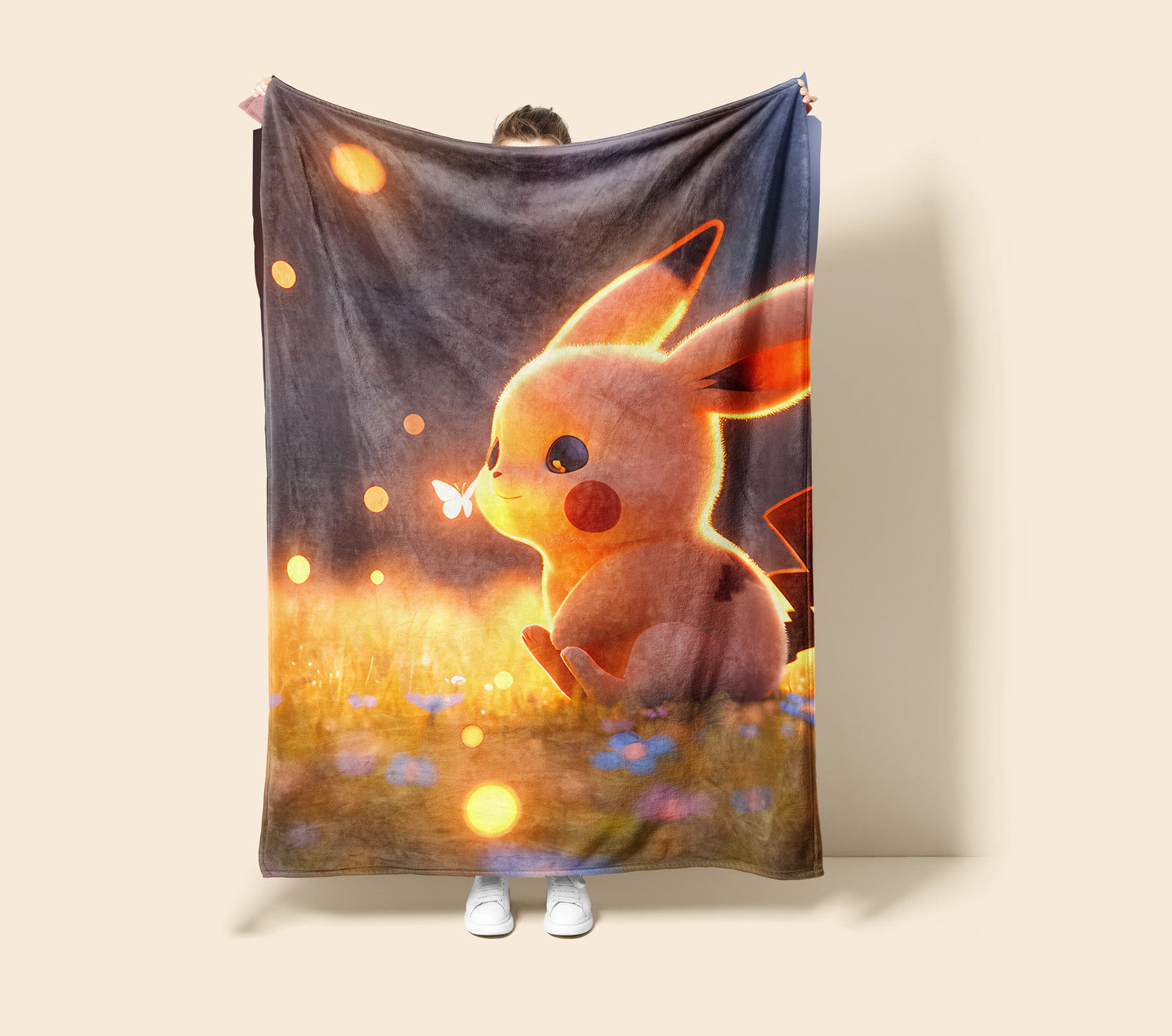Pikachu Dreamy Aesthetic Flannel Blanket, Pokemon Merch, Kawaii Anime Peripheral, Otaku Bedding