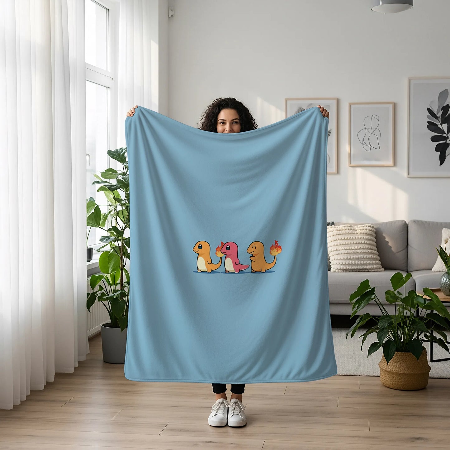 Bulbasaur Charmander Squirtle Starter Trio Flannel Blanket, Pokemon Merch, Kawaii Anime Peripheral, Otaku Bedding