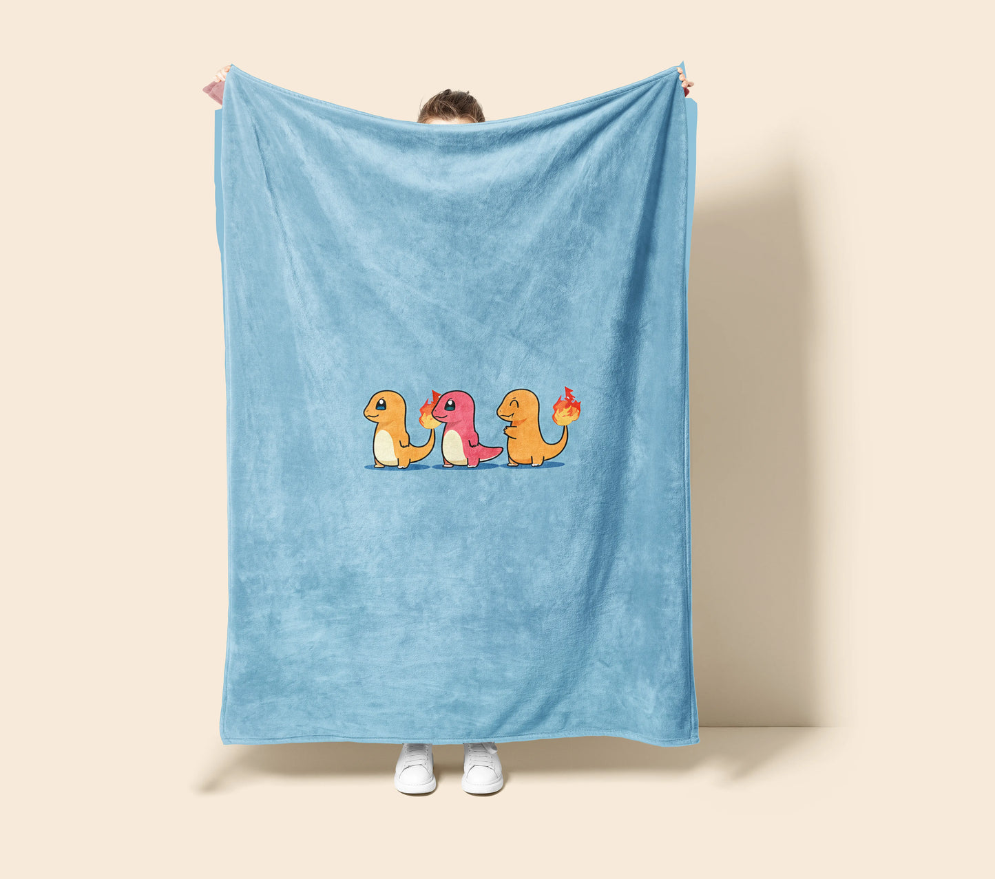 Bulbasaur Charmander Squirtle Starter Trio Flannel Blanket, Pokemon Merch, Kawaii Anime Peripheral, Otaku Bedding