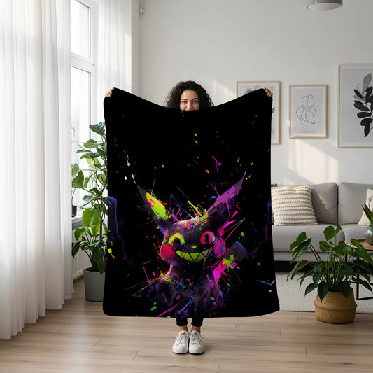 Pikachu Dark Punk Flannel Blanket, Pokemon Merch, Anti-Hero Anime Peripheral, Otaku Decor