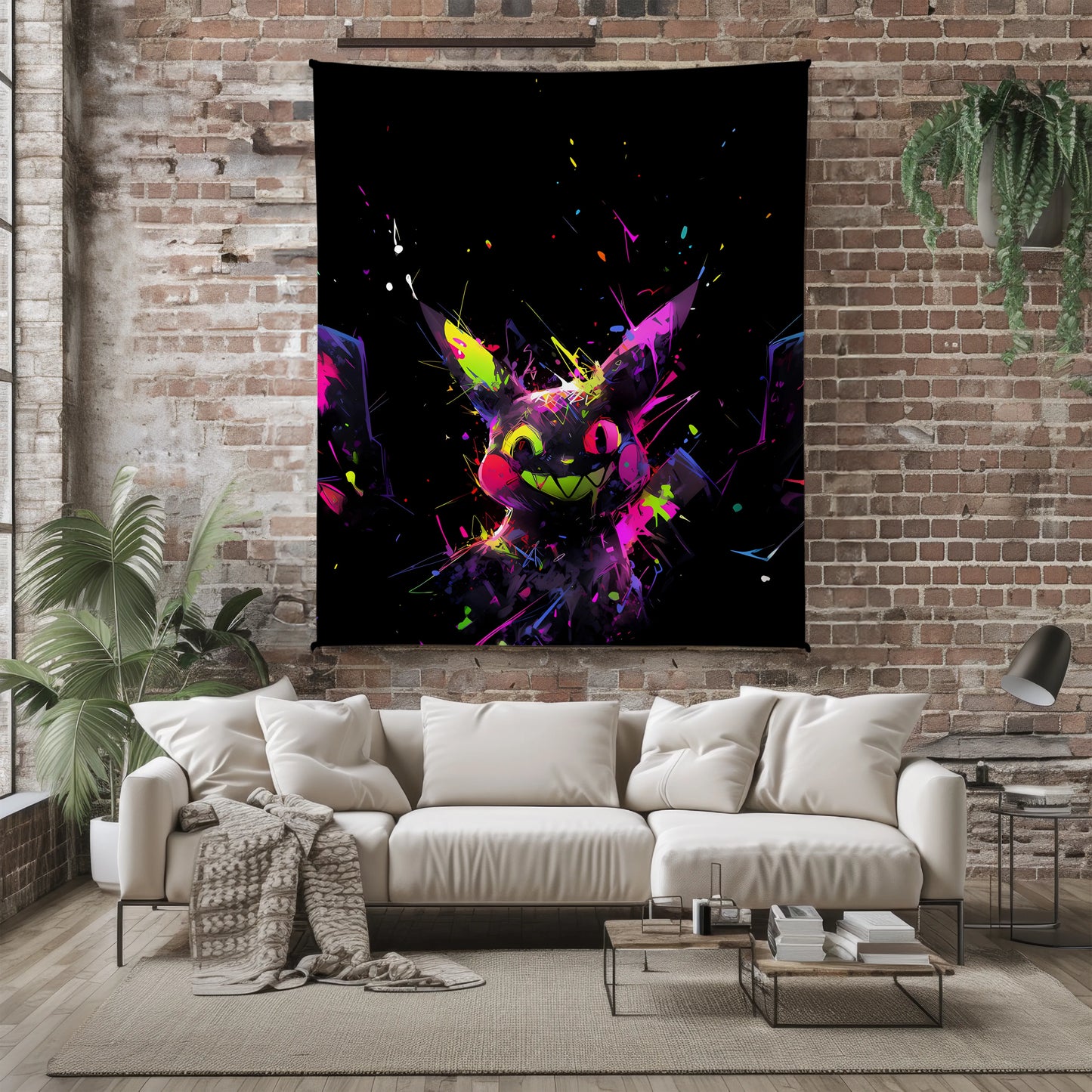 Pikachu Dark Punk Flannel Blanket, Pokemon Merch, Anti-Hero Anime Peripheral, Otaku Decor