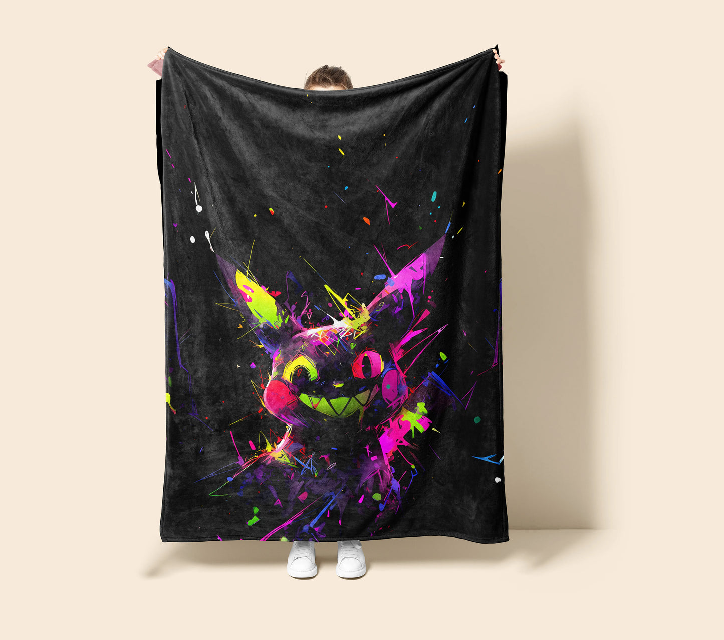 Pikachu Dark Punk Flannel Blanket, Pokemon Merch, Anti-Hero Anime Peripheral, Otaku Decor