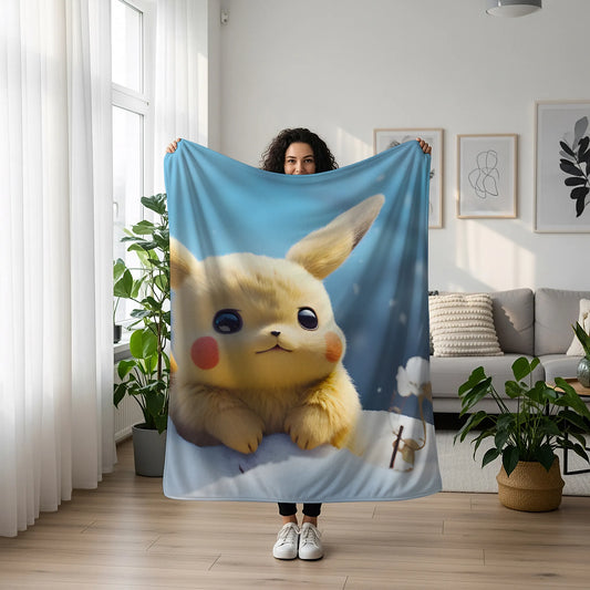 Pikachu Felt Texture Style Flannel Blanket, Pokemon Merch, Unique Art Anime Peripheral, Otaku Gift