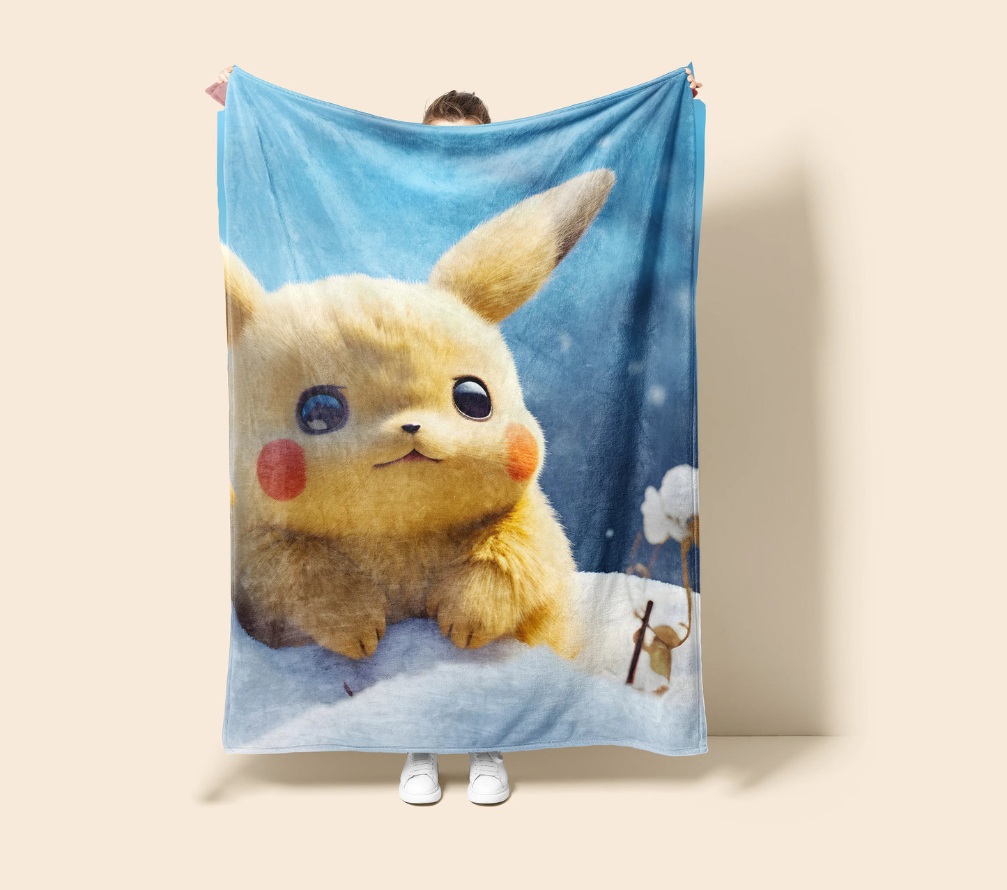 Pikachu Felt Texture Style Flannel Blanket, Pokemon Merch, Unique Art Anime Peripheral, Otaku Gift