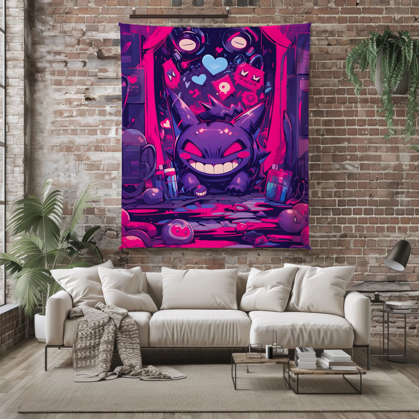 Gengar Graffiti Street Art Flannel Blanket, Pokemon Merch, Urban Anime Peripheral, Otaku Decor