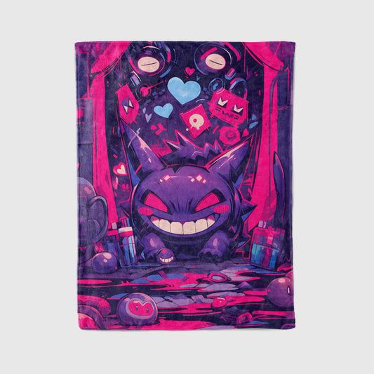 Gengar Graffiti Street Art Flannel Blanket, Pokemon Merch, Urban Anime Peripheral, Otaku Decor