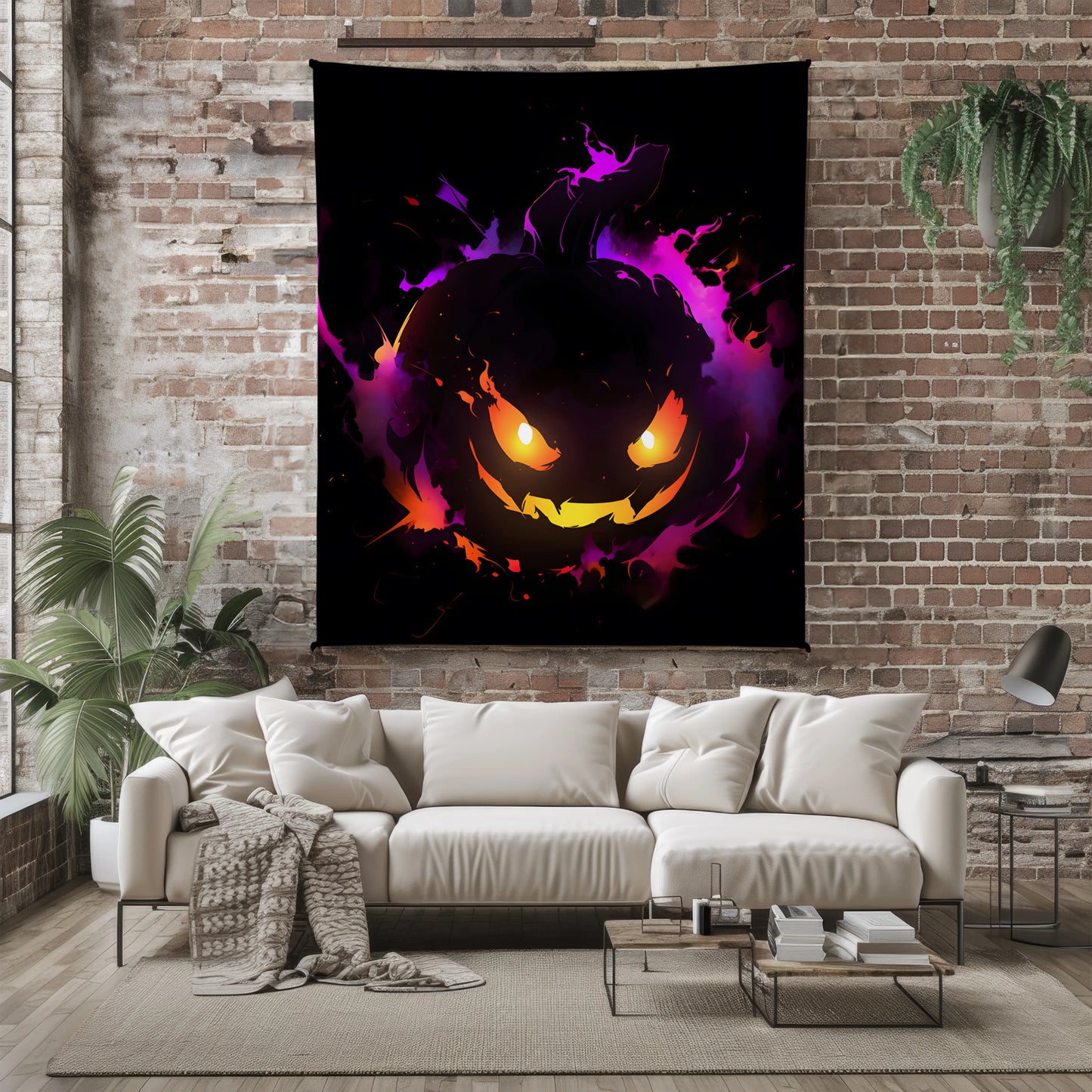 Gengar Halloween Pumpkin Style Flannel Blanket, Pokemon Merch, Spooky Anime Peripheral, Otaku Bedding