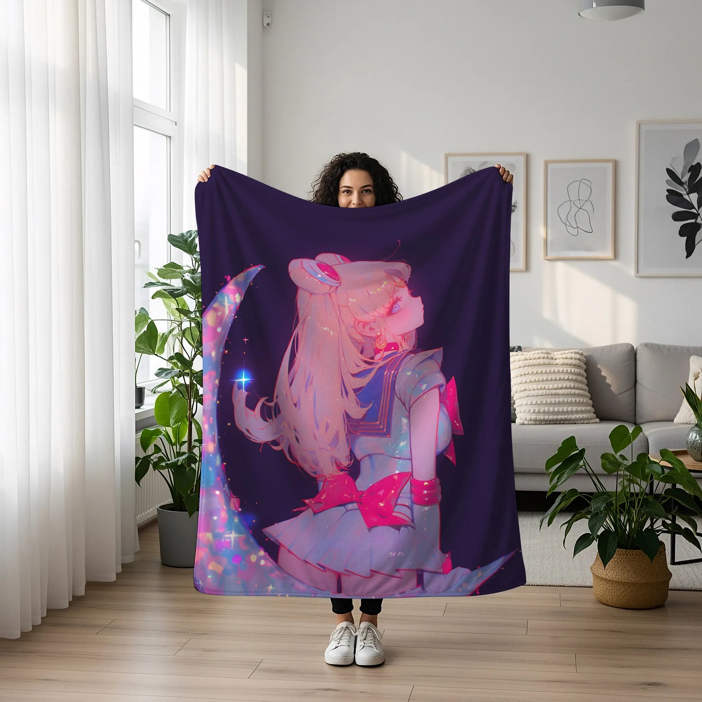 Usagi Tsukino Classic Sailor Suit Flannel Blanket, Sailor Moon Merch, Pretty Guardian Anime Peripheral, Otaku Bedding
