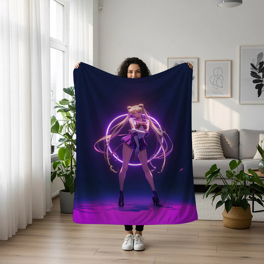 Usagi Tsukino Retro Manga Style Flannel Blanket, Sailor Moon Merch, Nostalgic Anime Peripheral, Otaku Bedding Decor