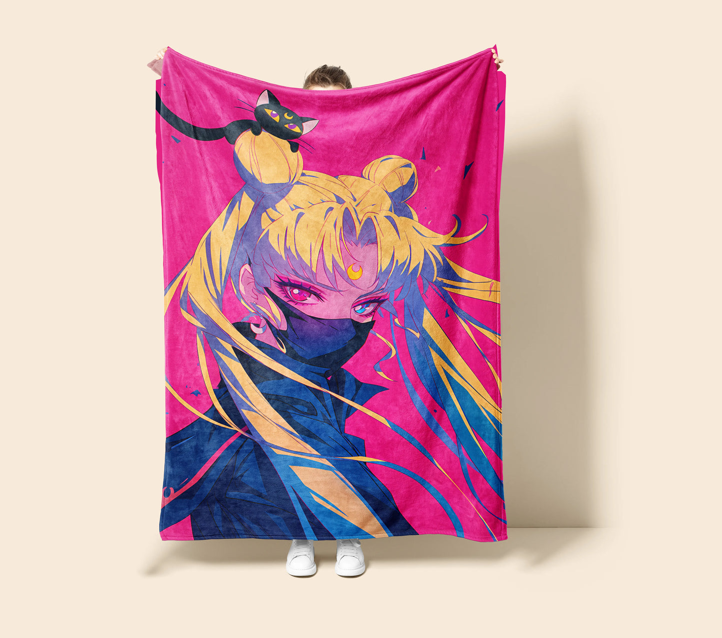 Usagi Tsukino Sailor V Masked Style Flannel Blanket, Sailor Moon Merch, Heroine Anime Peripheral, Otaku Bedding