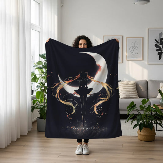 Usagi Tsukino Classic Poster Art Flannel Blanket, Sailor Moon Merch, Iconic Anime Peripheral, Otaku Bedding Decor