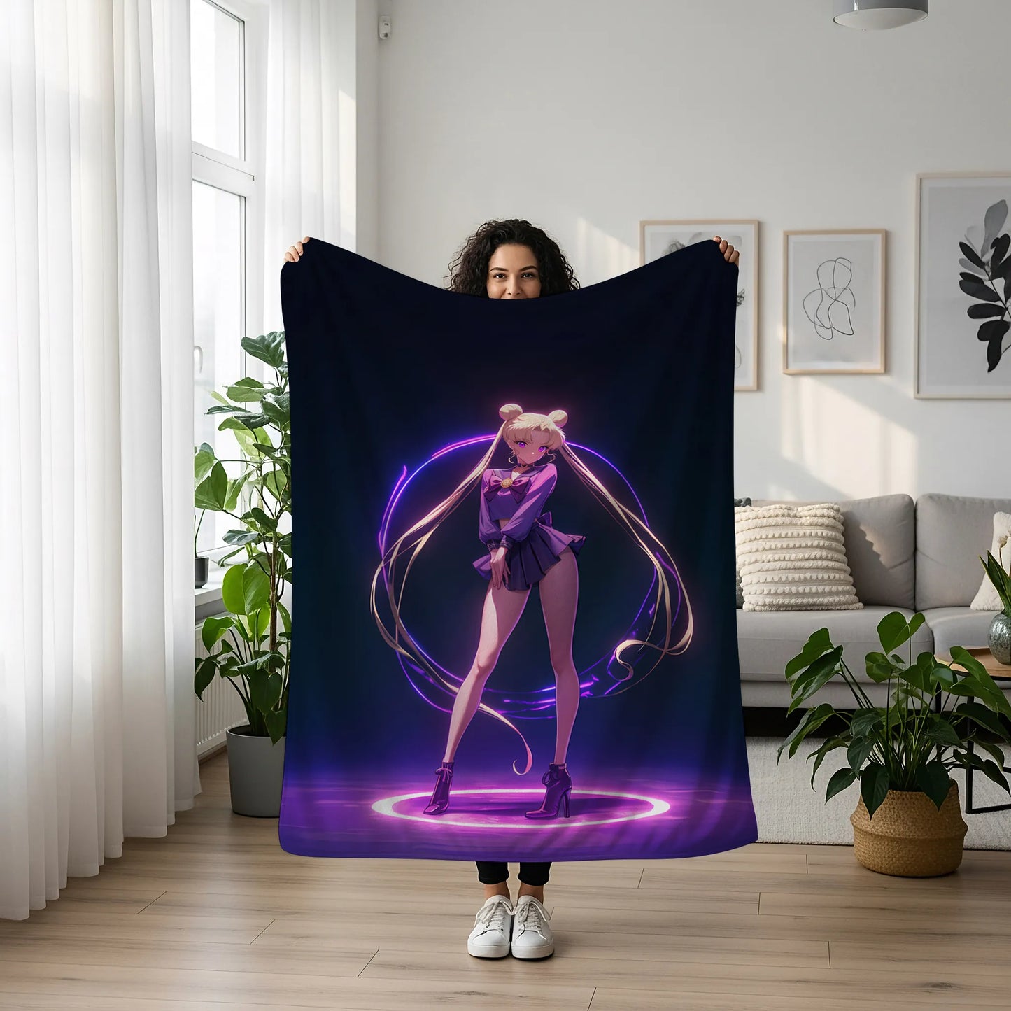 Usagi Tsukino Dreamy Manga Style Flannel Blanket, Sailor Moon Merch, Magical Girl Peripheral, Otaku Bedding
