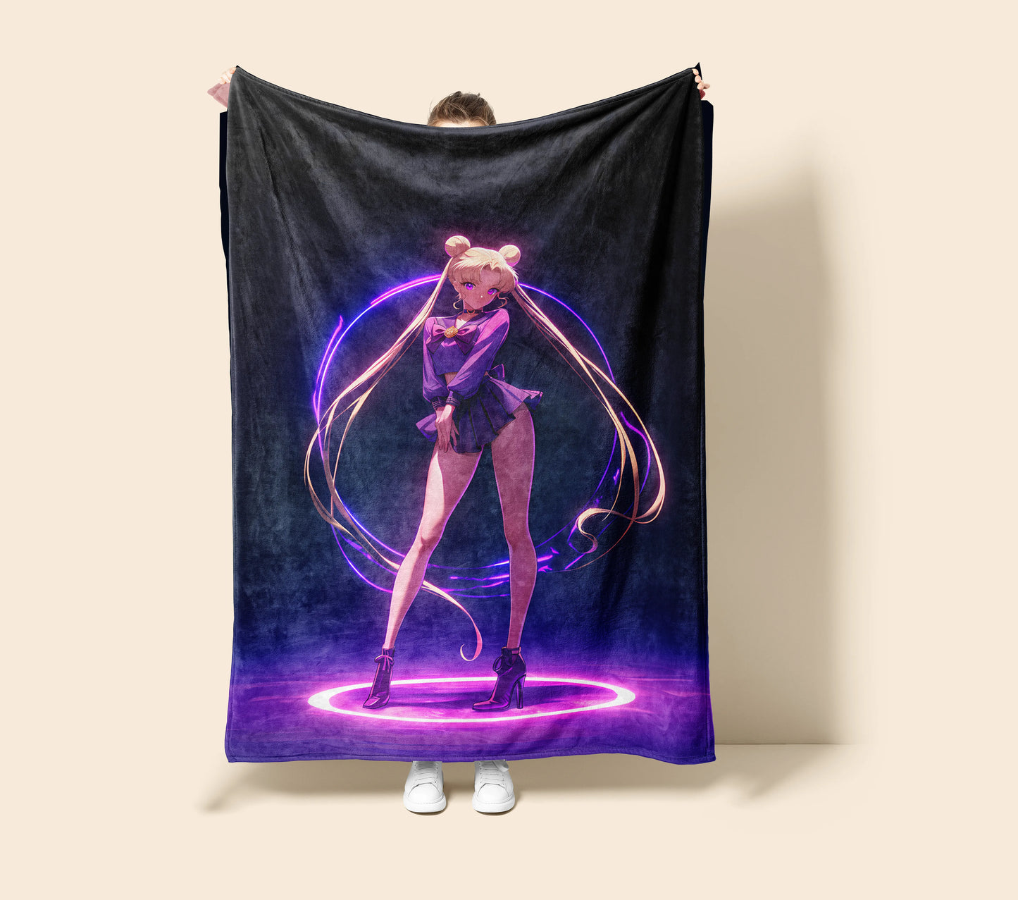Usagi Tsukino Dreamy Manga Style Flannel Blanket, Sailor Moon Merch, Magical Girl Peripheral, Otaku Bedding