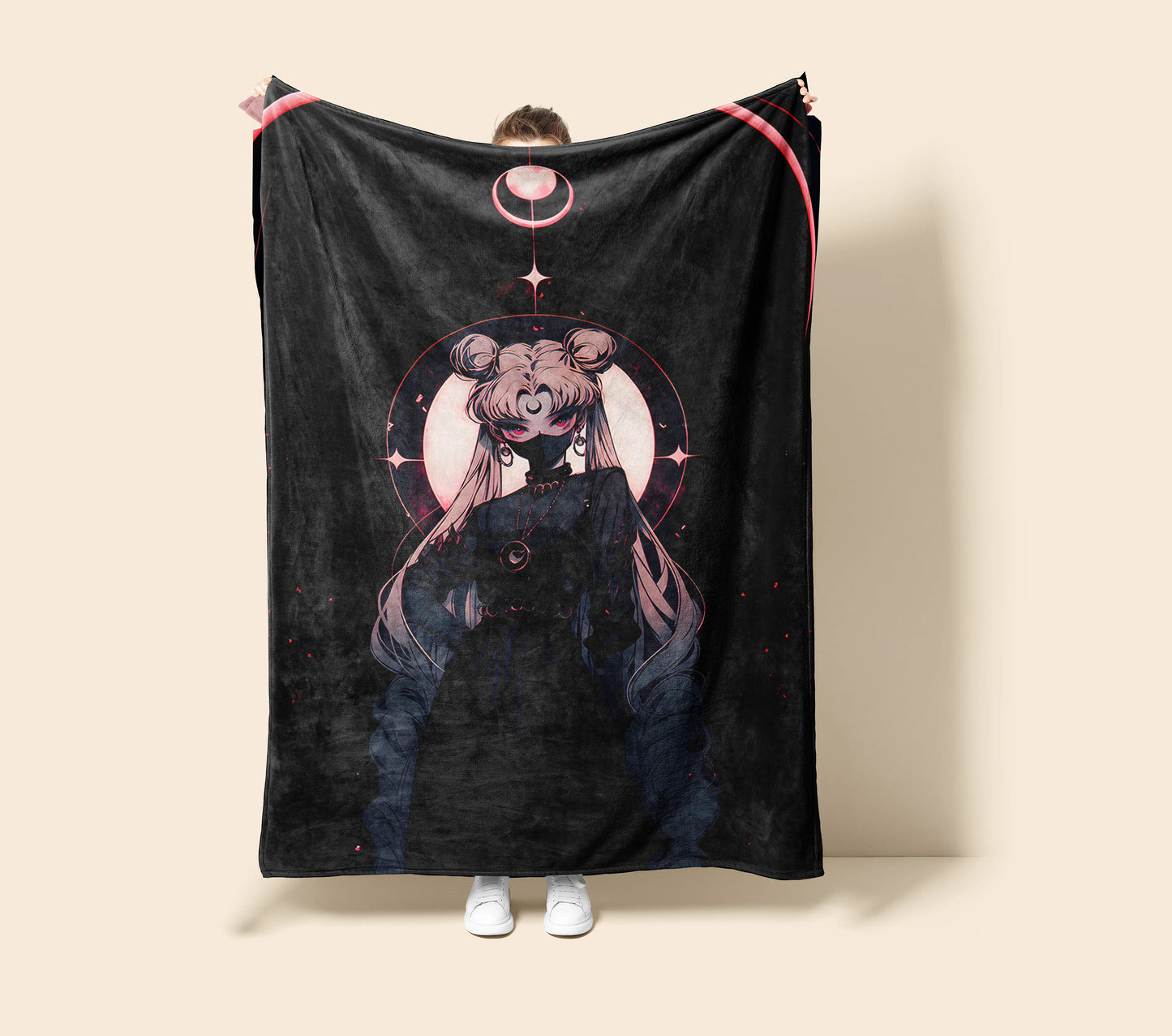 Usagi Tsukino Dark Aesthetic Flannel Blanket, Sailor Moon Merch, Alternative Anime Peripheral, Otaku Decor