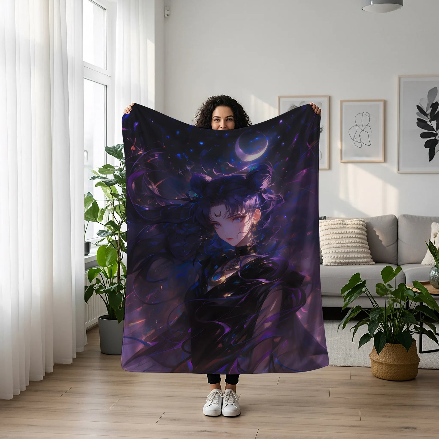 Usagi Tsukino Gothic Lolita Style Flannel Blanket, Sailor Moon Merch, Dark Guardian Peripheral, Otaku Bedding