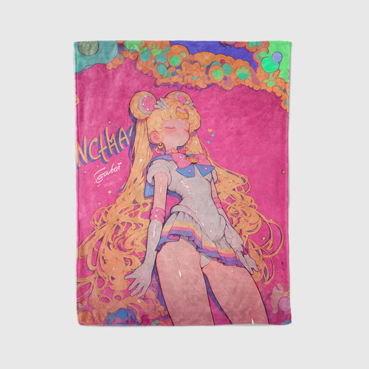 Usagi Tsukino American Retro Style Flannel Blanket, Sailor Moon Merch, Urban Art Peripheral, Otaku Bedding Decor