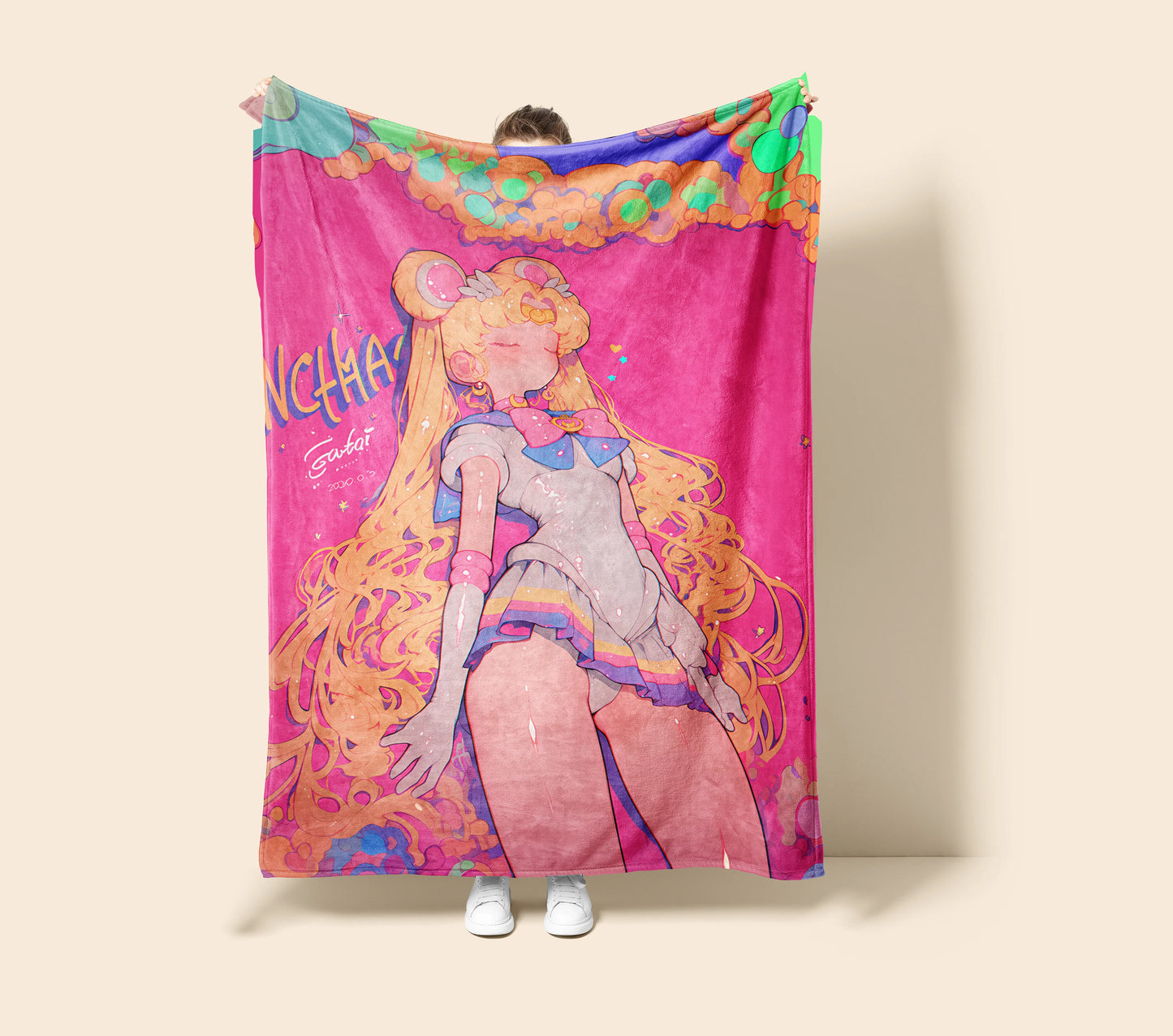 Usagi Tsukino American Retro Style Flannel Blanket, Sailor Moon Merch, Urban Art Peripheral, Otaku Bedding Decor