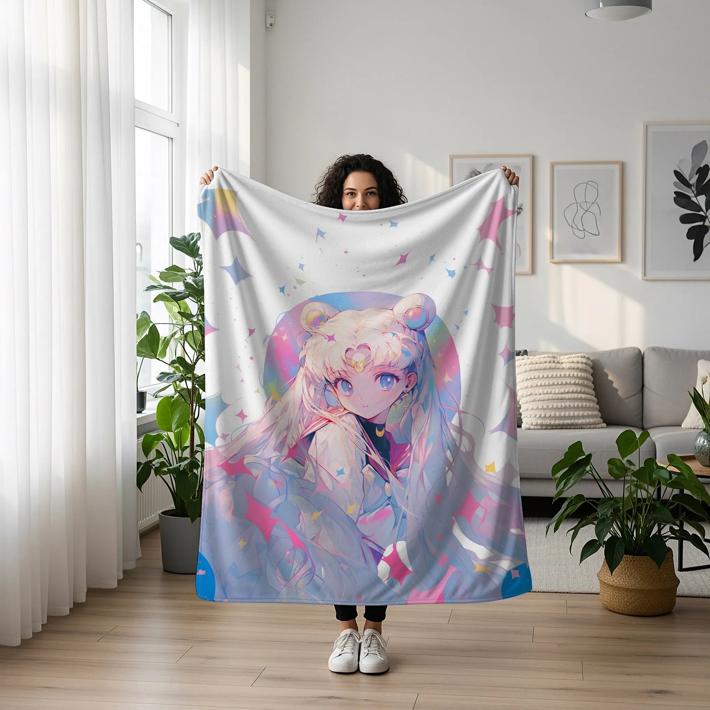 Usagi Tsukino Kawaii Girl Style Flannel Blanket, Sailor Moon Merch, Cute Aesthetic Peripheral, Otaku Gift Bedding