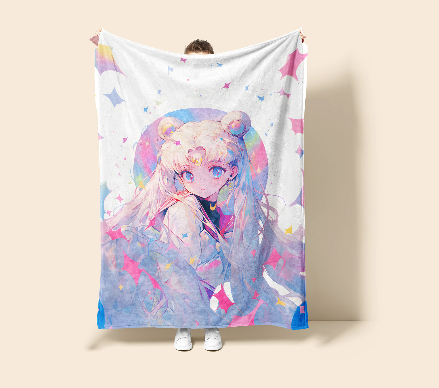 Usagi Tsukino Kawaii Girl Style Flannel Blanket, Sailor Moon Merch, Cute Aesthetic Peripheral, Otaku Gift Bedding