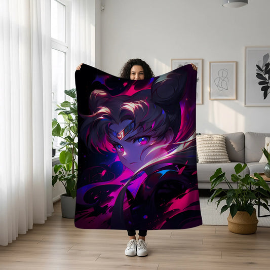 Usagi Tsukino Cyberpunk Aesthetic Flannel Blanket, Sailor Moon Merch, Sci-Fi Anime Peripheral, Otaku Home Decor