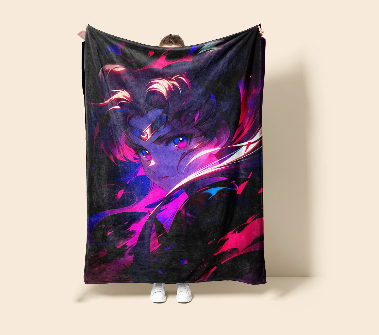 Usagi Tsukino Cyberpunk Aesthetic Flannel Blanket, Sailor Moon Merch, Sci-Fi Anime Peripheral, Otaku Home Decor