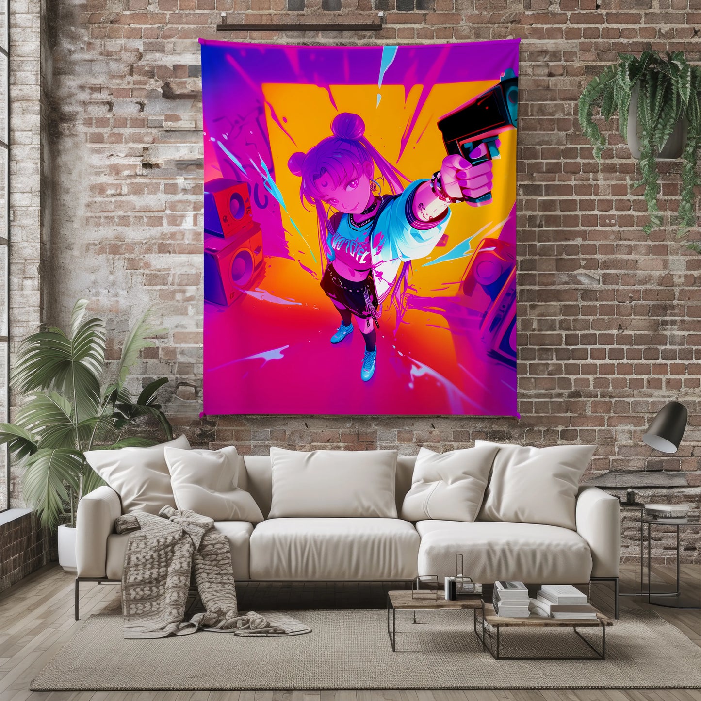 Usagi Tsukino Graffiti Street Art Flannel Blanket, Sailor Moon Merch, Urban Style Peripheral, Otaku Decor