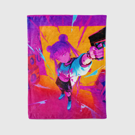 Usagi Tsukino Graffiti Street Art Flannel Blanket, Sailor Moon Merch, Urban Style Peripheral, Otaku Decor
