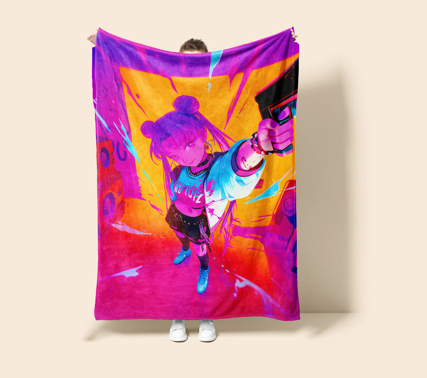 Usagi Tsukino Graffiti Street Art Flannel Blanket, Sailor Moon Merch, Urban Style Peripheral, Otaku Decor