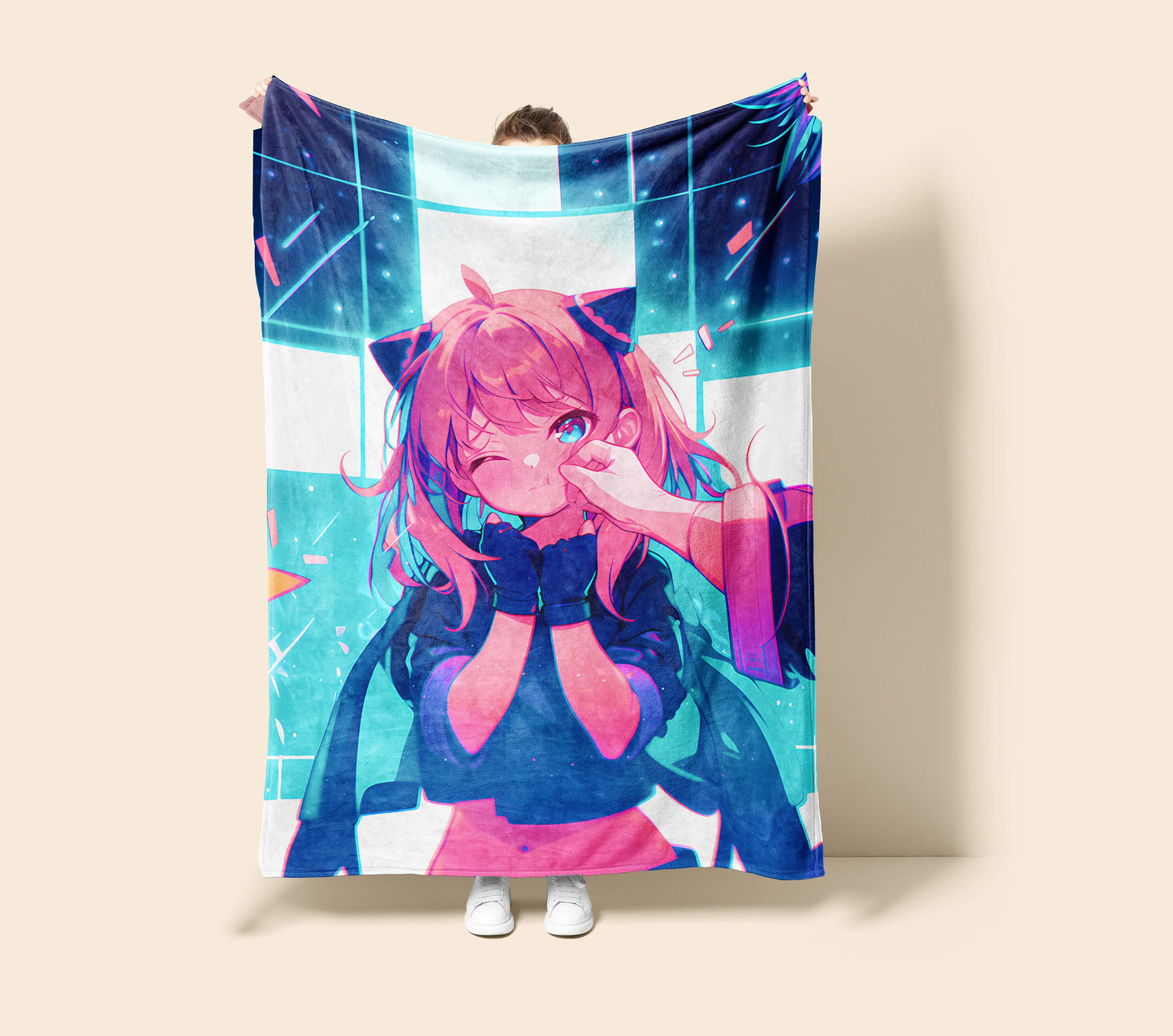 Anya Forger Pinch Face Flannel Blanket, Spy x Family Merch, Cute Anime Peripheral, Otaku Bedding Decor