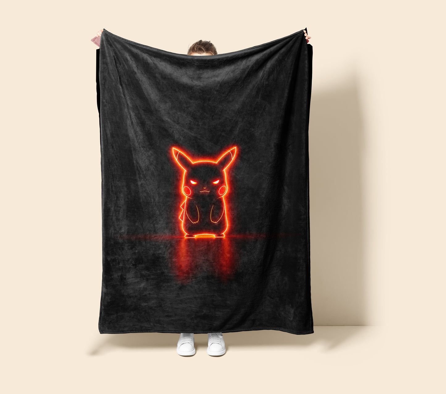 Cool Pikachu Dark Neon Art Blanket, Cyber Pokémon Decor, Electric Yellow Neon Glow Design, Unique Pokémon Fan Gift