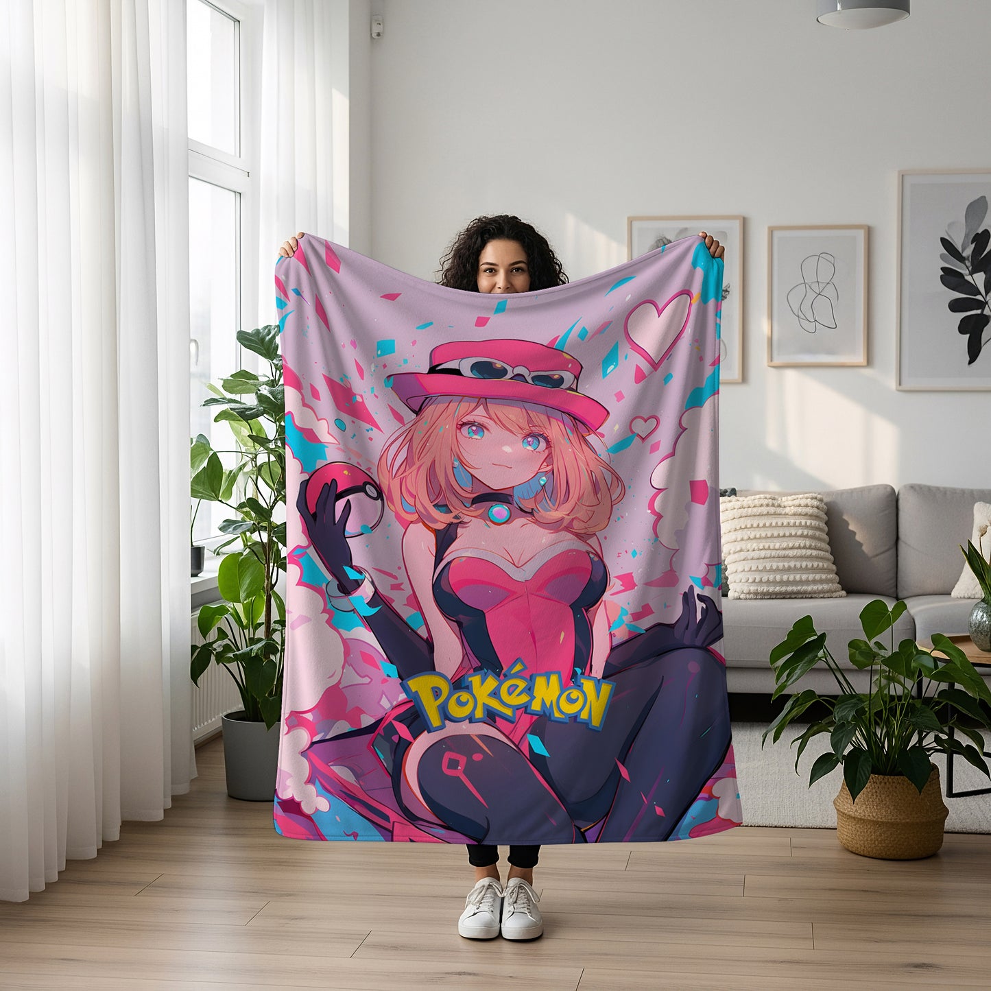 Pokémon Serena Sexy Kawaii Manga Art Blanket, Sultry Serena Anime Bedding, Custom Premium Pokémon Girl Aesthetic Decor