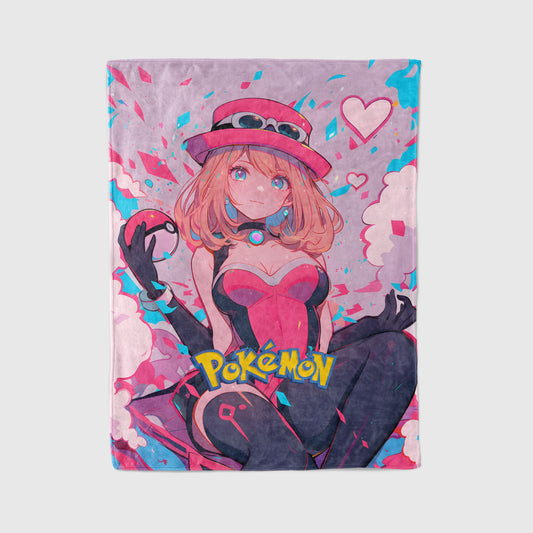 Pokémon Serena Sexy Kawaii Manga Art Blanket, Sultry Serena Anime Bedding, Custom Premium Pokémon Girl Aesthetic Decor