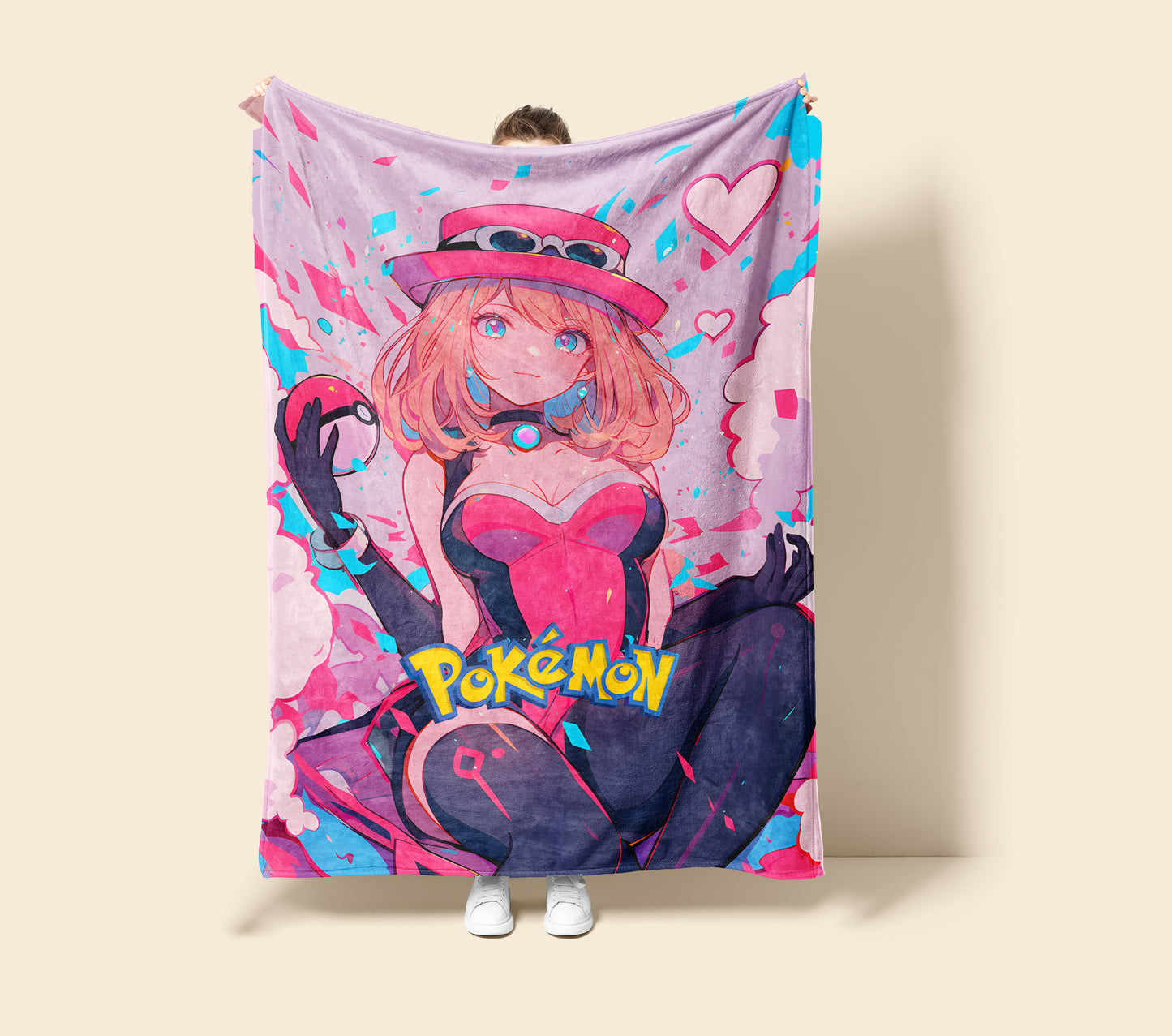 Pokémon Serena Sexy Kawaii Manga Art Blanket, Sultry Serena Anime Bedding, Custom Premium Pokémon Girl Aesthetic Decor