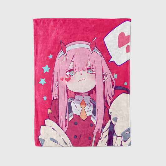 Darling in the Franxx Zero Two Kawaii Manga Art Blanket, Cute 02 Anime Decor, Premium Zero Two Fan Gift, OOAK Anime Bedding